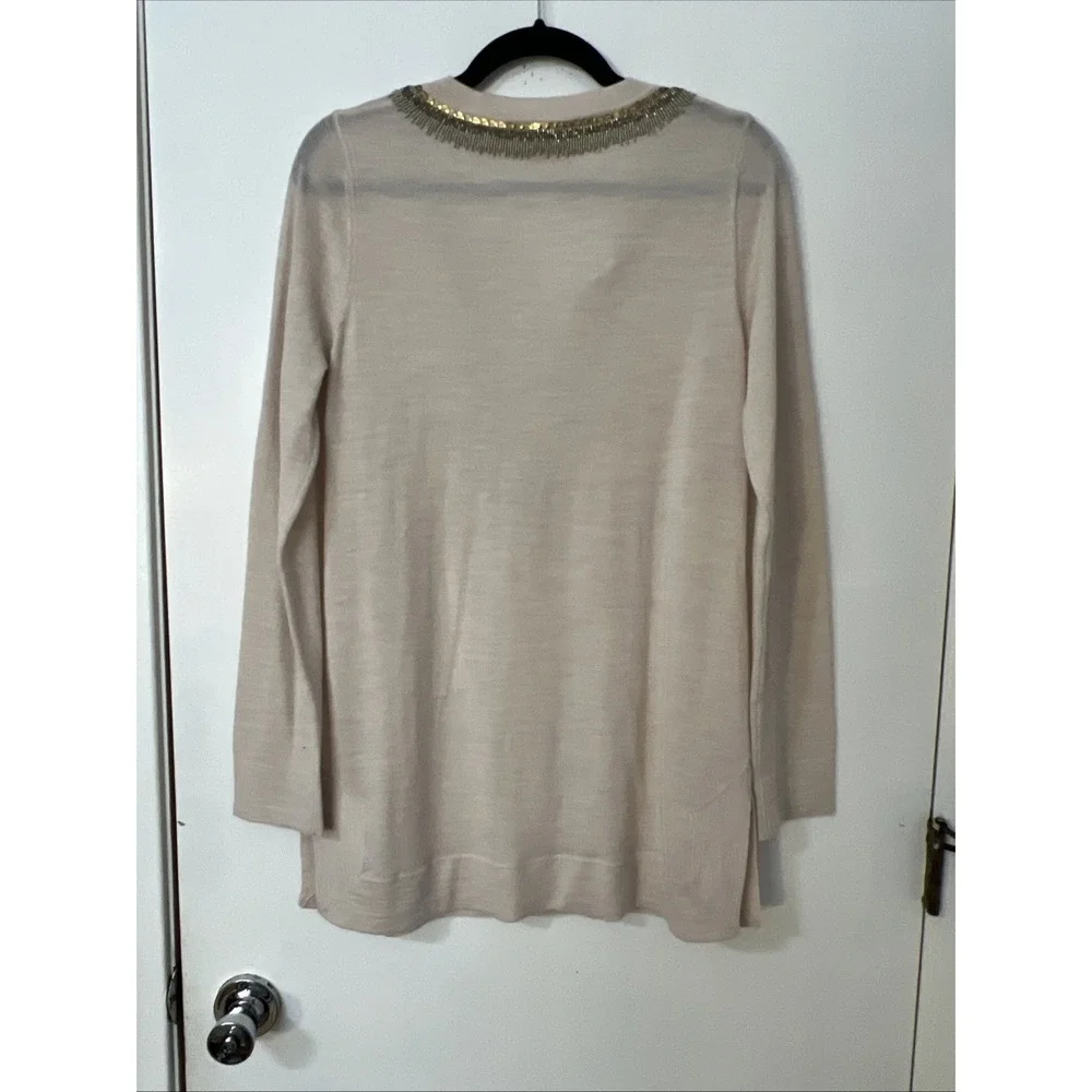 Tory Burch Dove Tunic Cream Merino‎ Wool Beaded Sweater M Preppy